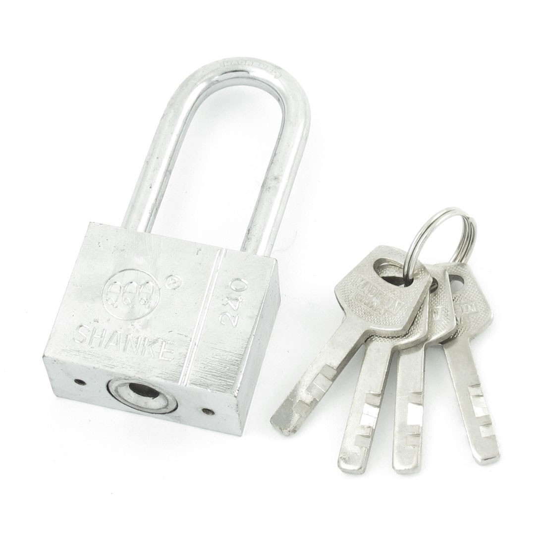 Cabinet Locking 40mm Wide Silver Tone Metal Long Hook Padlock + 4 Keys
