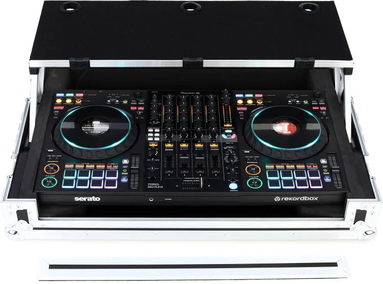 Pioneer DJ DDJ-FLX10 4-deck DJ Controller and Flight Case with Laptop Shelf