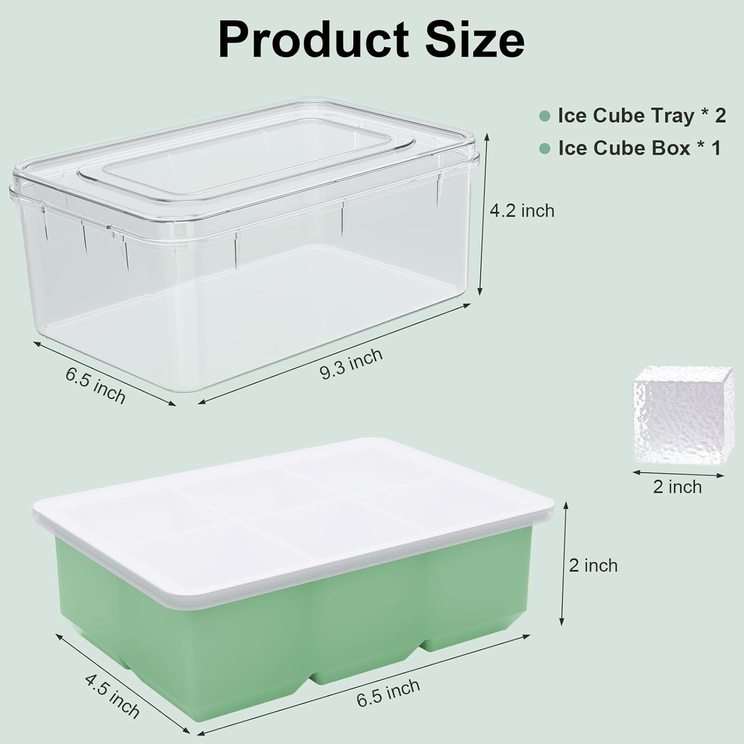 Large Ice Cube Tray for Whiskey, 2 Pack Big Square Ice Cube Molds, 2 inch Sil...