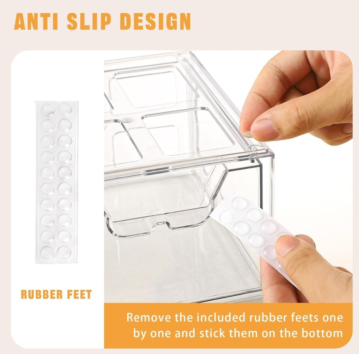 Clear Stackable Plastic Drawer Storage Boxes Set of 6, Anti-Slip, Modern