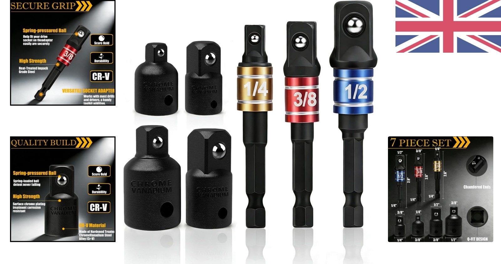 High-Speed Nut Driver Set - 7-Piece Impact Adapter & Extensions for Home Repairs