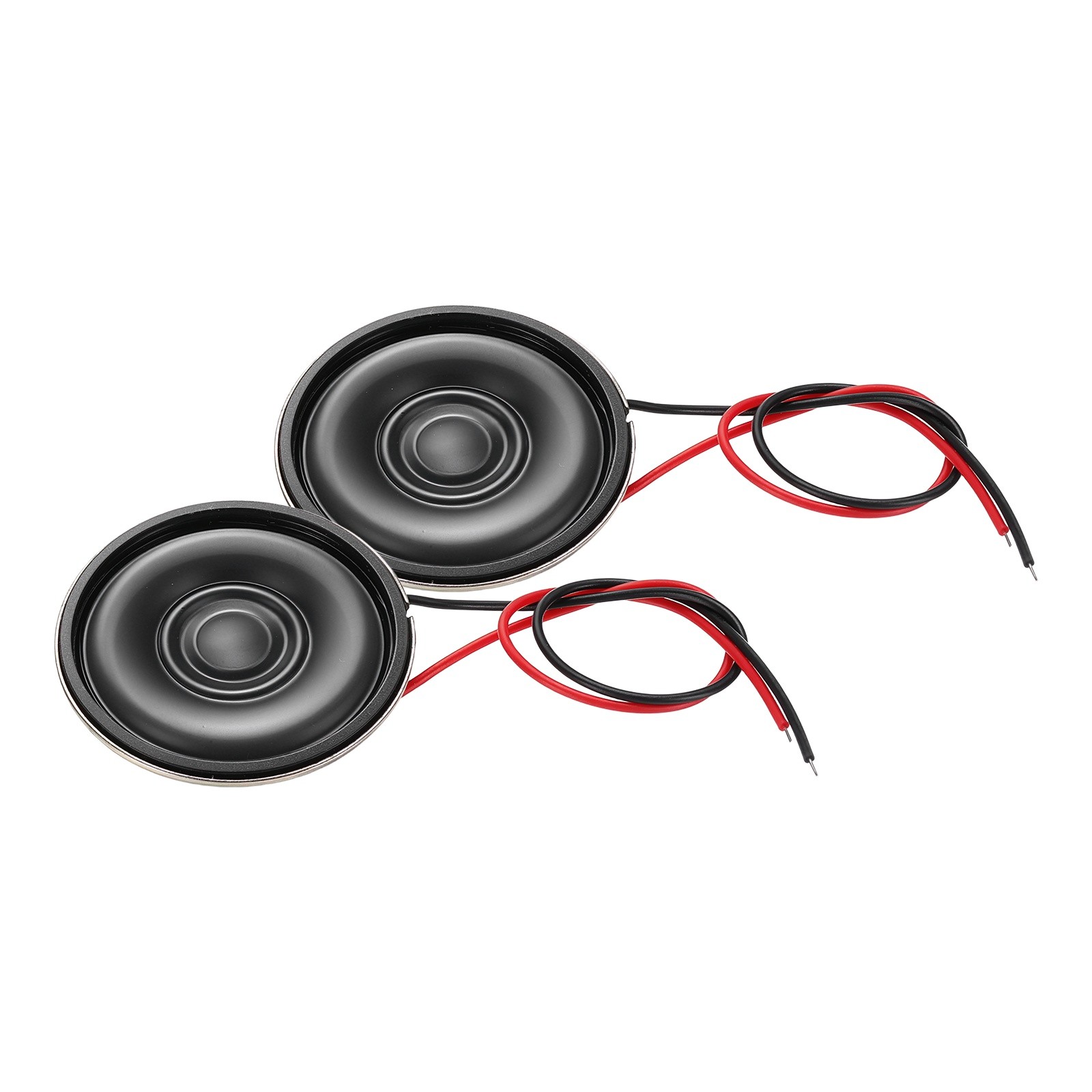 2 Pcs 1W 8 Ohm Small Speakers Metal Round Speaker with Wires, 28x5mm Black