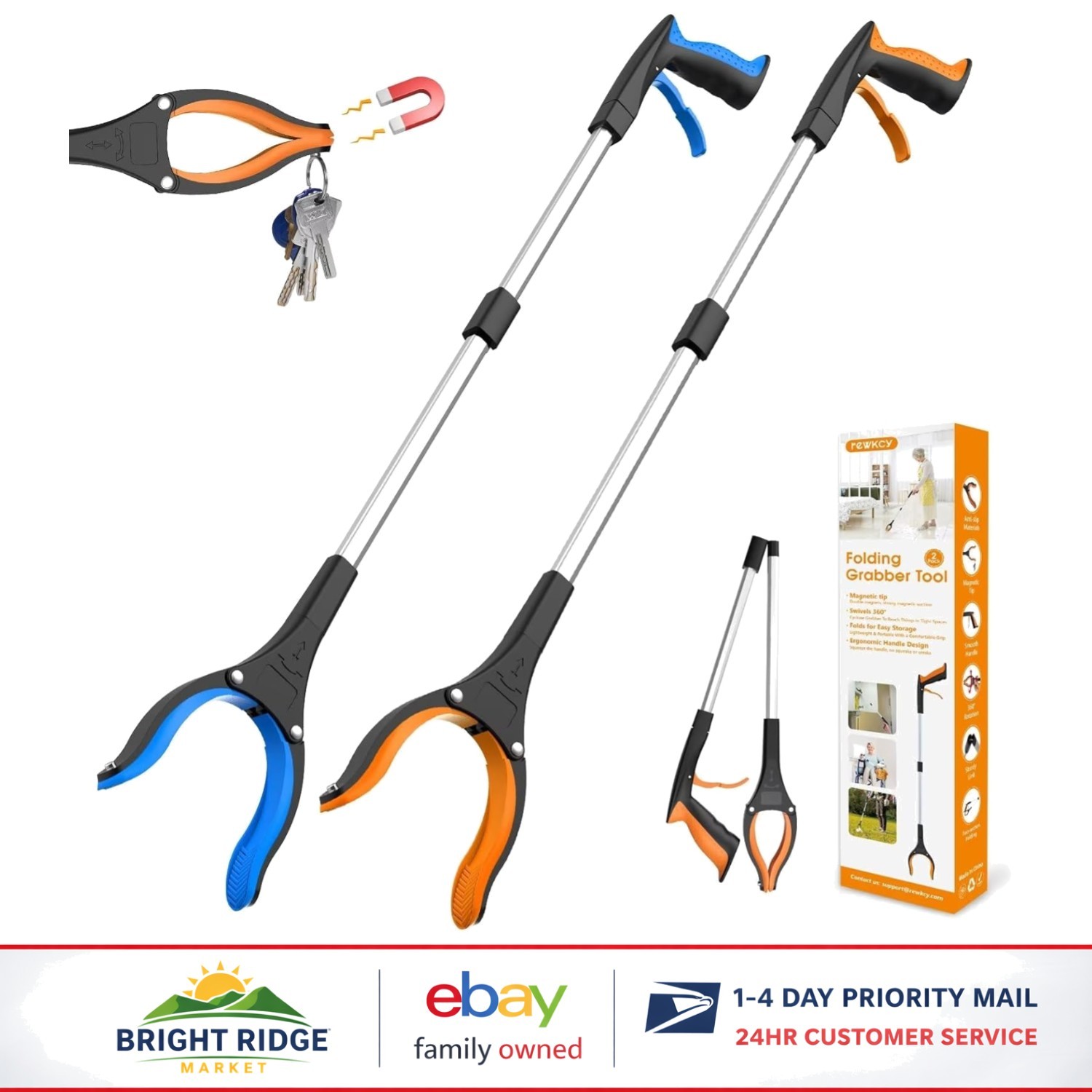 Heavy Duty Grabber Reacher Tool, 2-Pack with 360° Rotating Head for Easy Access