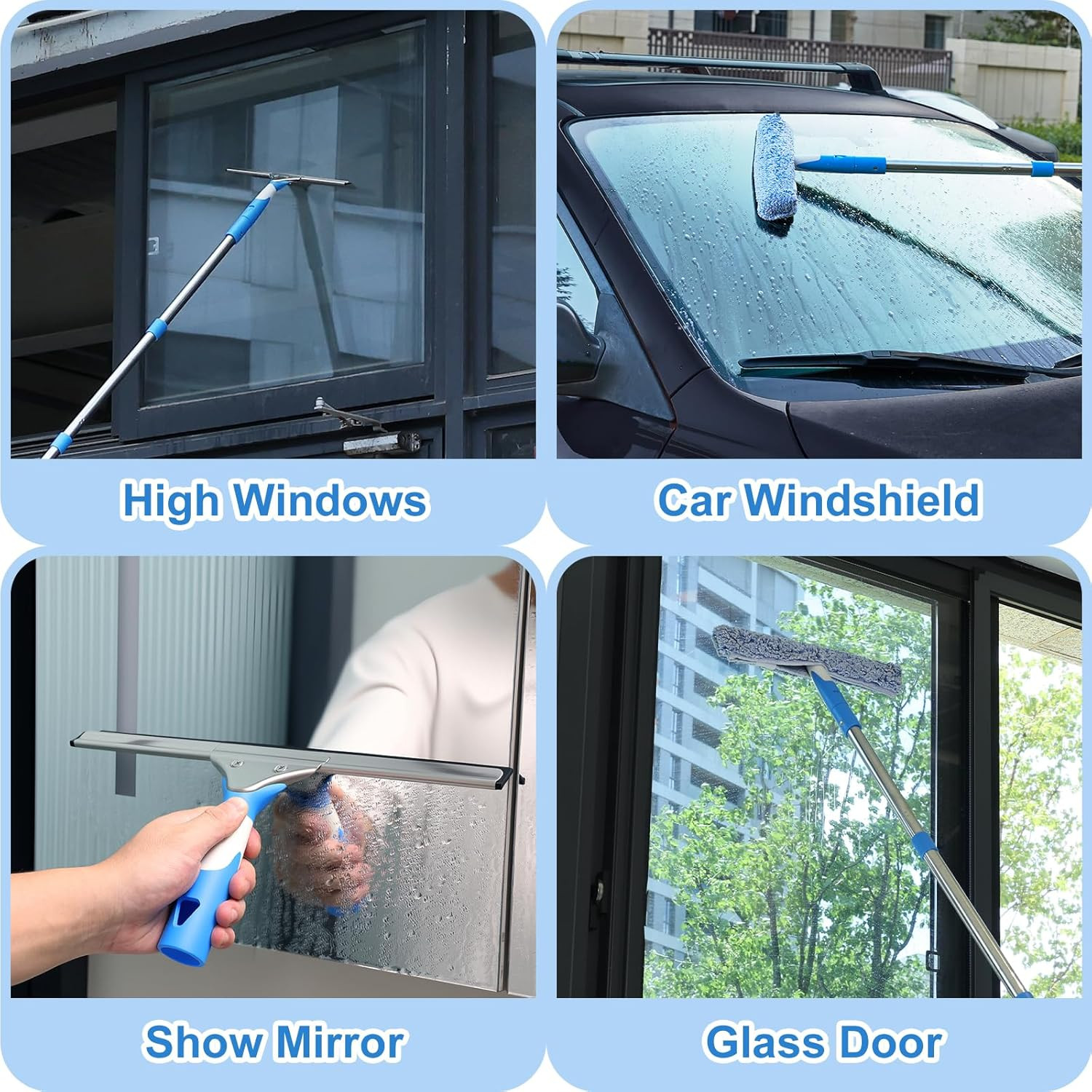 Professional Window Cleaning Kit with Bucket 3 Gallon, 14" Window Squeegee Micro