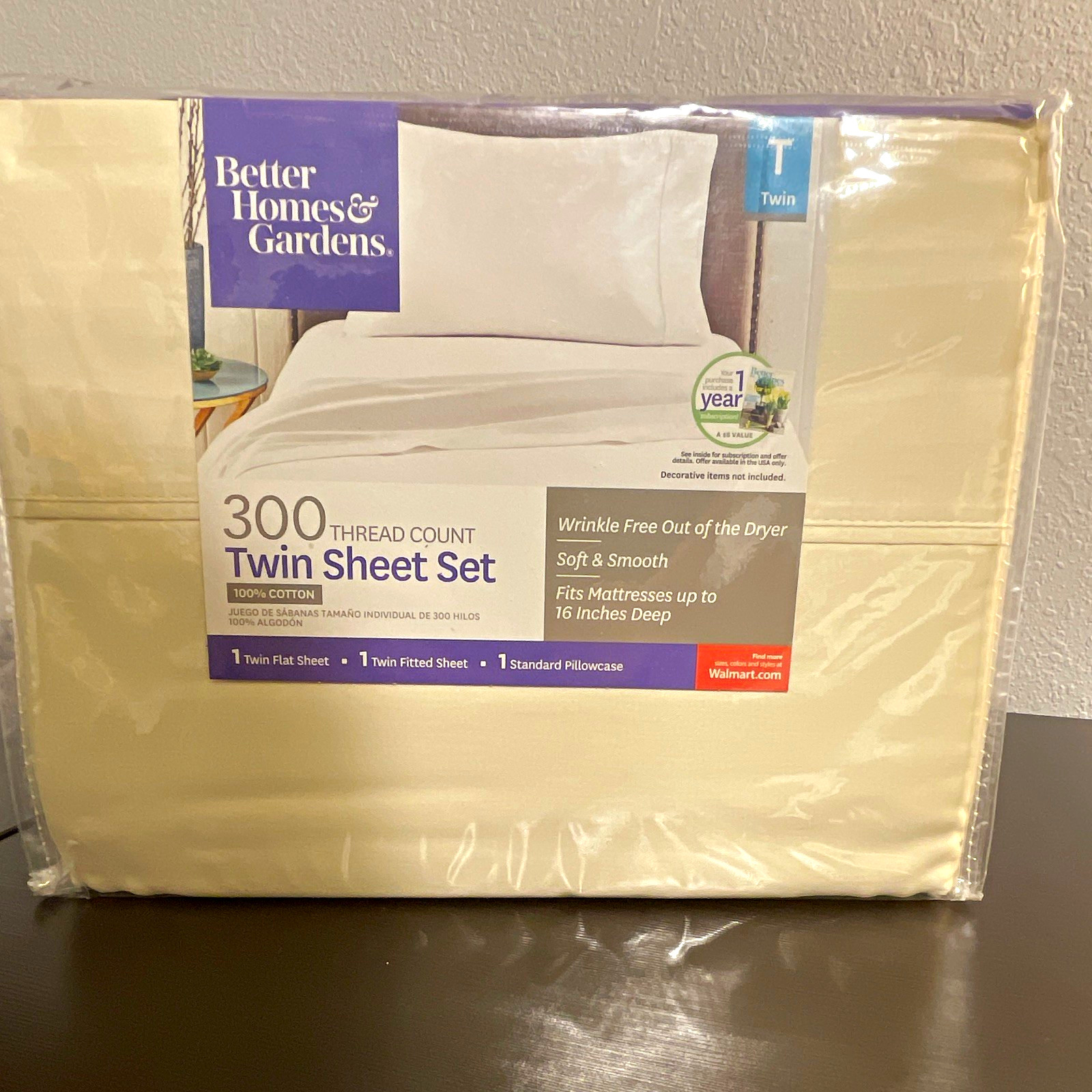 Better Homes & Gardens 300TC Cotton Twin Sheet Set Beige Wrinkle Free