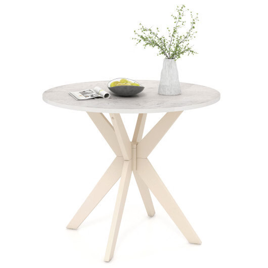 36-Inch Mid Century Modern Kitchen Table with Faux Marble Tabletop and Solid Rub