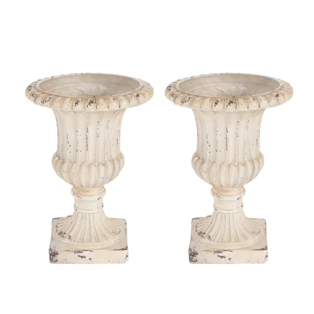 Lilburn 14 In. W X 19.25 In. H Antique White Patio Concrete Outdoor Garden Flowe