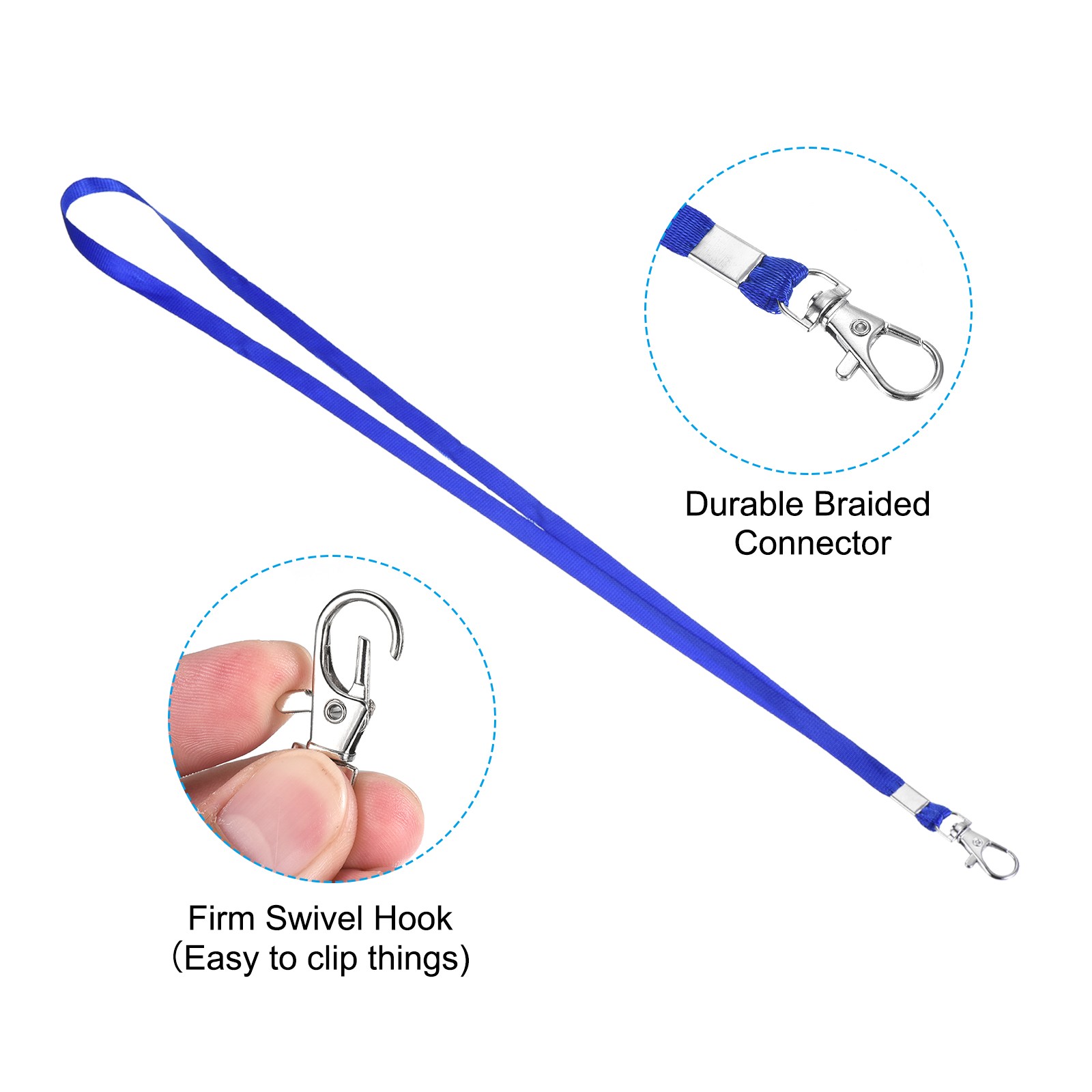 5Pcs 17" Lanyards with Swivel Hook, 0.4" Width, for Badges Holder, Blue