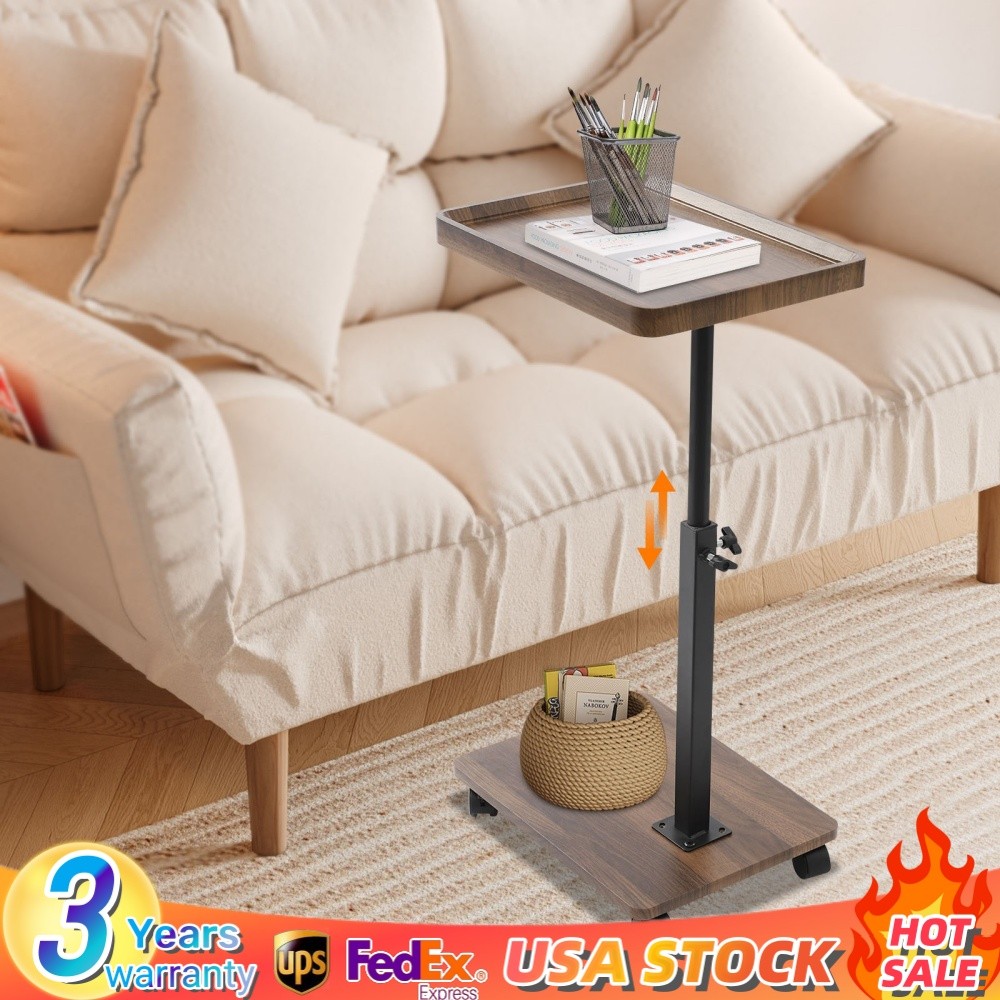 Rolling Side Table With 4 Wheels Adjustable End Table Coffee Table Laptop Stand