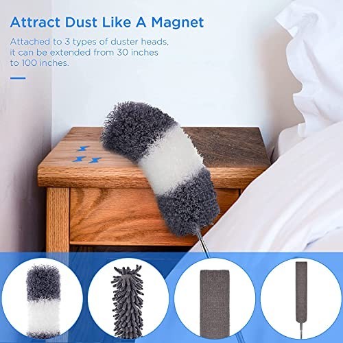 Extendable Microfiber Feather Duster Kit 30-100" - Bendable, Washable, 5 Pcs for
