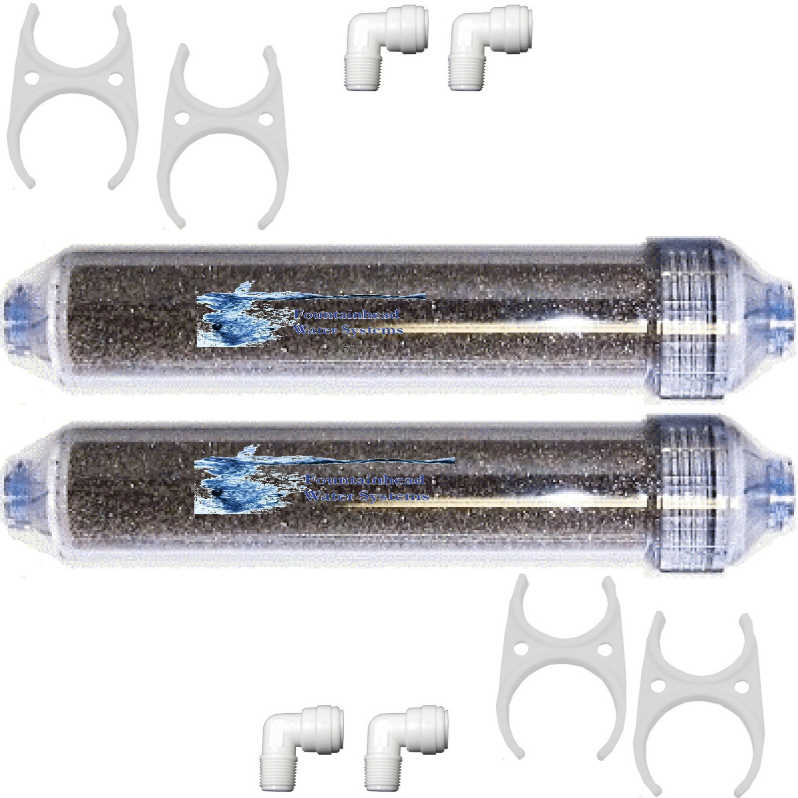 RO/DI 2 Color Changing Refillable 2X10 Clear Inline Cartridges 4 Elbows Included