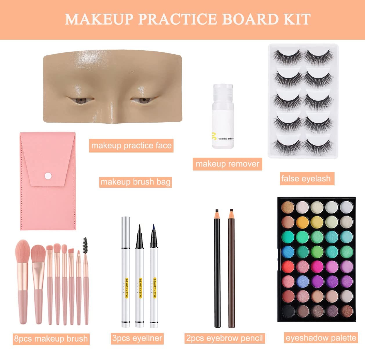 Makeup Practice Face Board, Resusable 3D 10 Count (Pack of 1), Multicolor