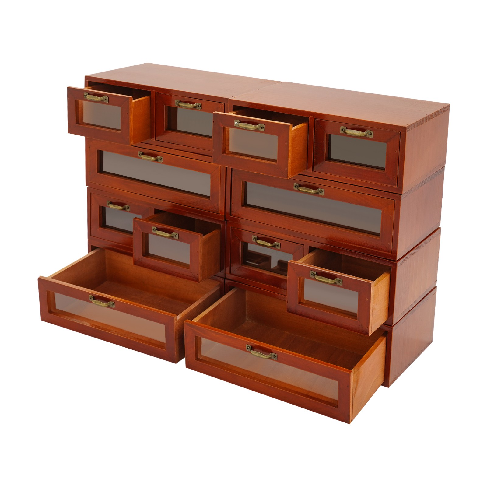 Stackable Wood Storage Cabinets/Boxes With Handles, 4 Single & 4 Double Drawer
