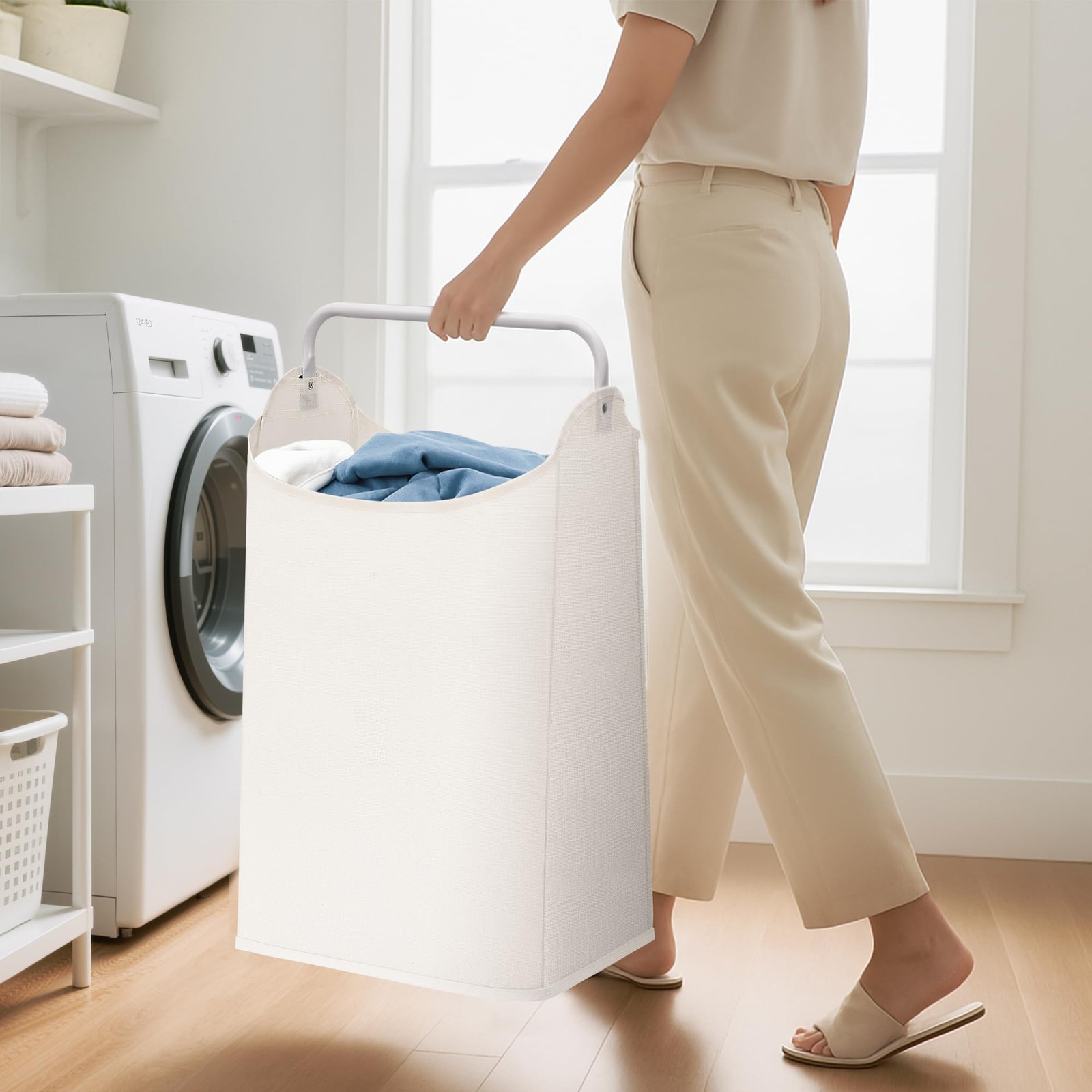 STORAGE MANIAC 2 Pack Large Laundry Hamper with Sturdy Metal 2 Pack, White