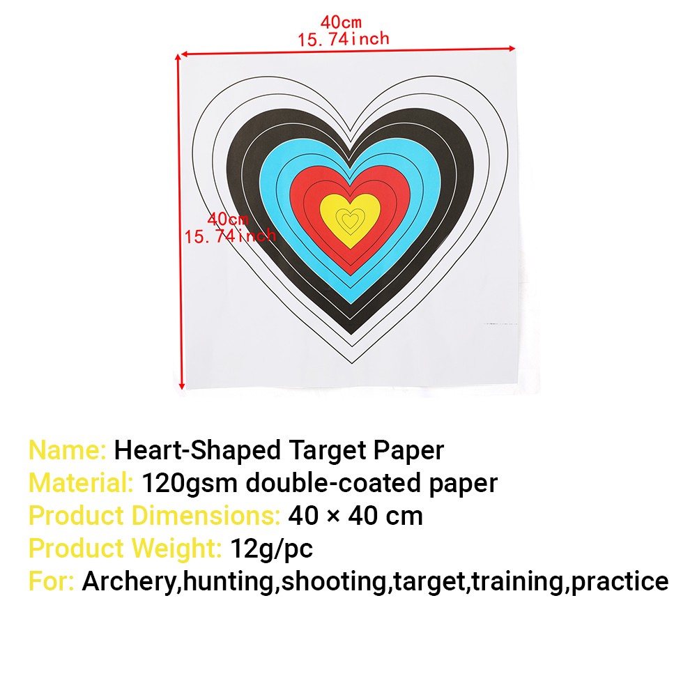 Archery Target Paper Heart Shaped 40x40cm Durable Bow Arrow Shooting Practice