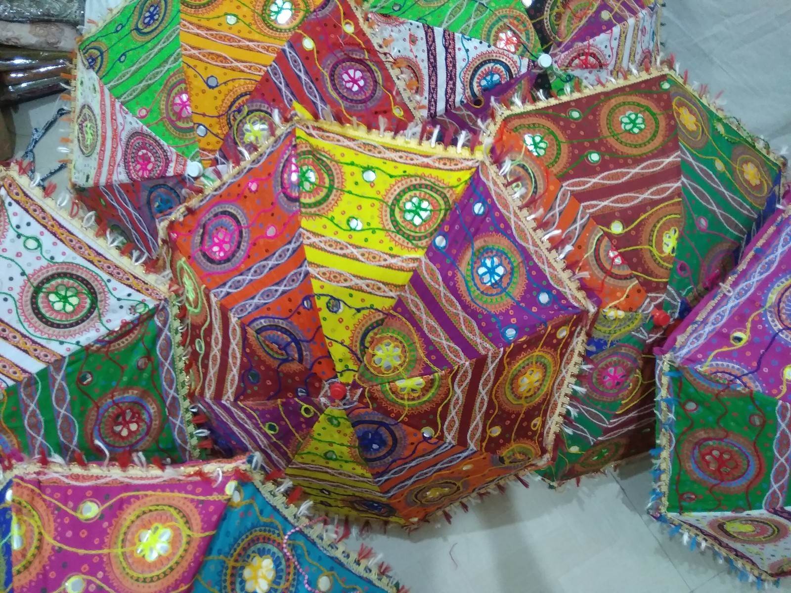 50 Pc Lot Indian Hand Embroidered Decorative Parasol Vintage Sun Shade Umbrella