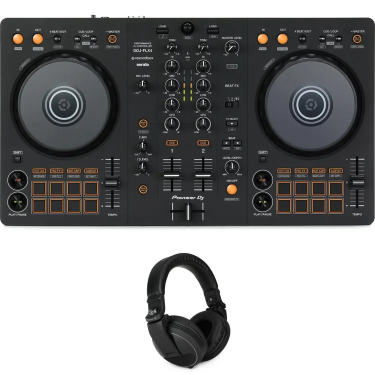 Pioneer DJ DDJ-FLX4 2-deck Rekordbox and Serato DJ Controller with Headphones -