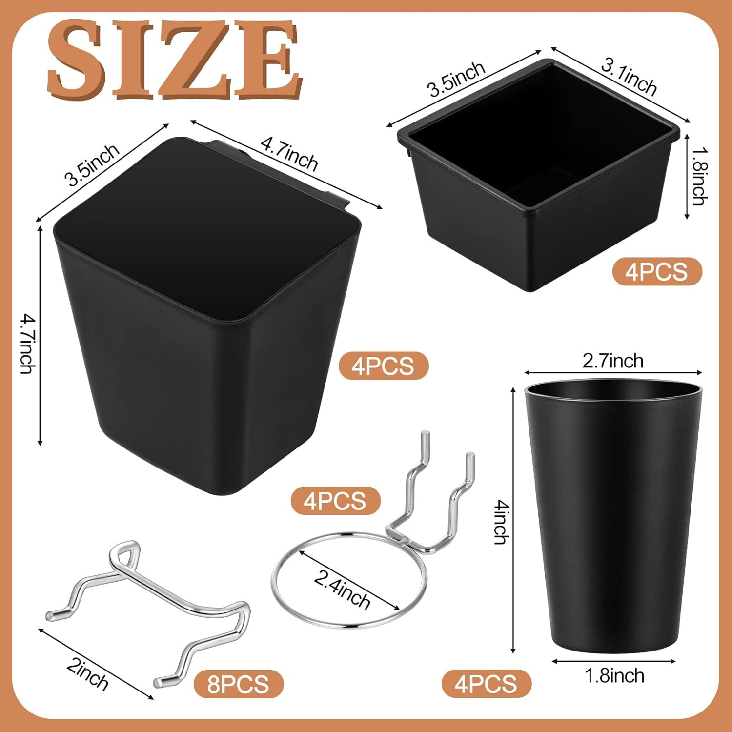 12 Pcs Pegboard Bins Pegboard Cups with Hooks and Loops Peg Assortment Organizer
