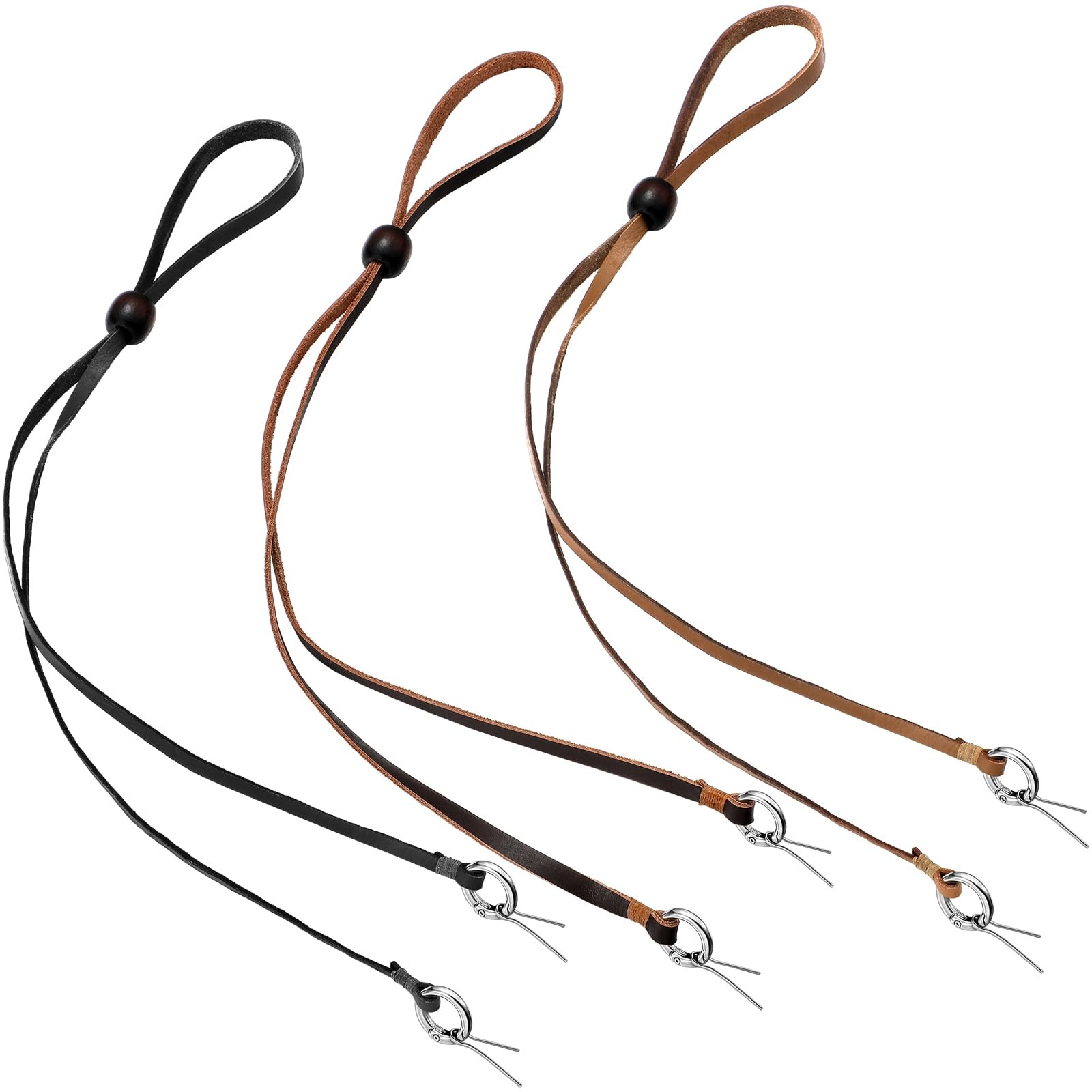 Wavwavw 3 Pieces 3/6 Leather Hat Chin 17.72 Inch, Black, Brown, Coffee