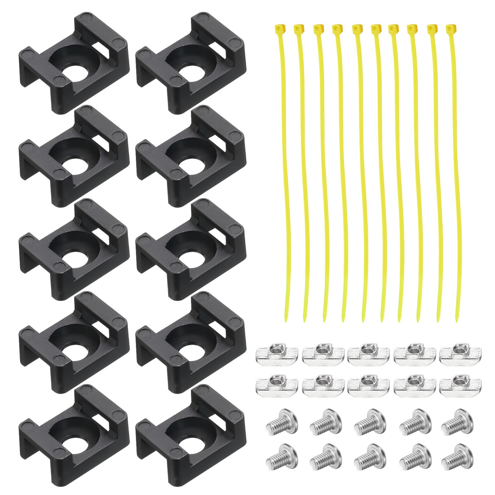 10Pcs Cable Zip Tie Base 6.5mm Dia 40 Series with M5 Screws Nuts Ties Black,