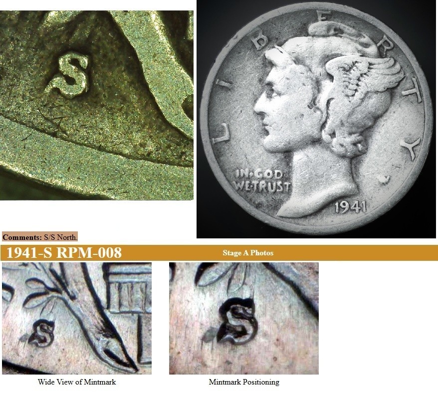 1941-S/S 10C Mercury Dime FS-501 RPM-008 S-S North XF (#8213)