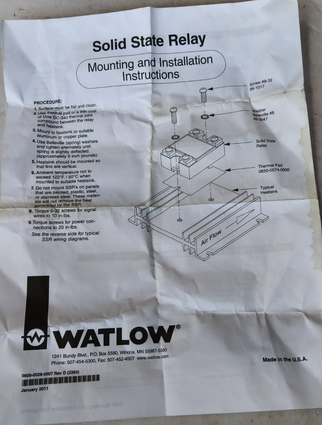 WATLOW SSR-240-25A-DC1 SOLID STATE RELAY