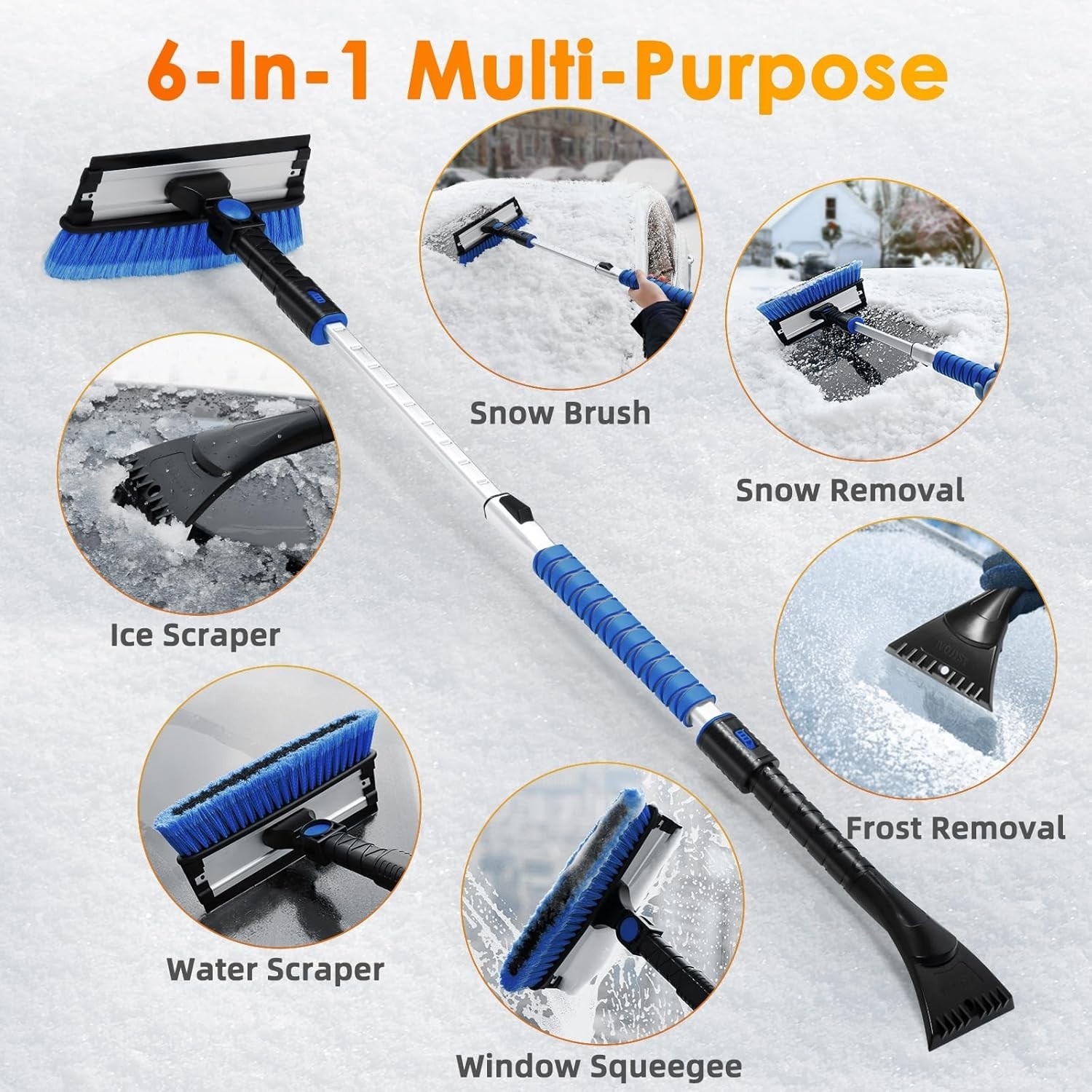 Durable 3-in-1 Ice Scraper with Telescoping Handle - Effortless Winter Car Care