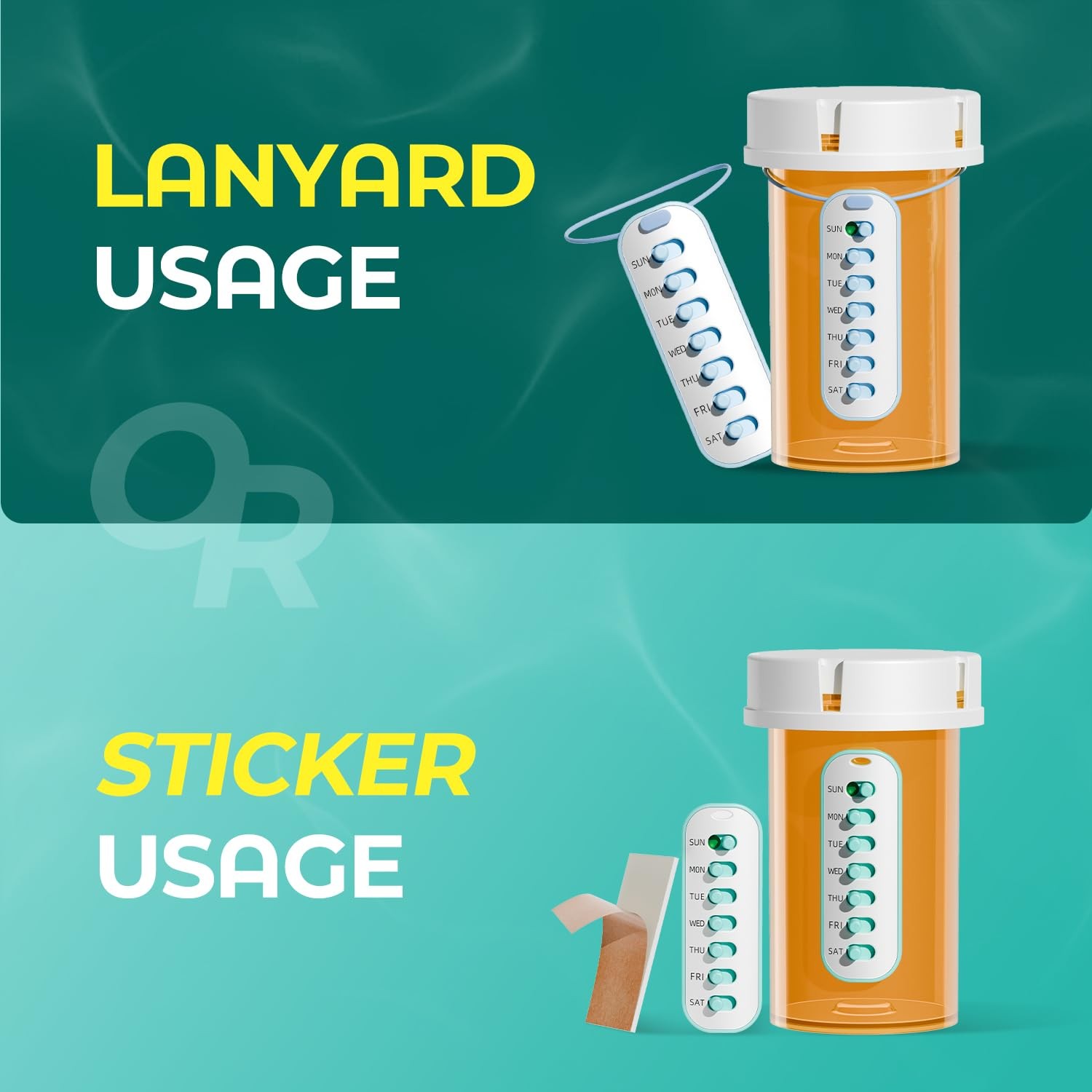 Odaro 4 Pack Pill Reminder, Lanyad or Sticker Pill Tracker, Work with Most Bo...