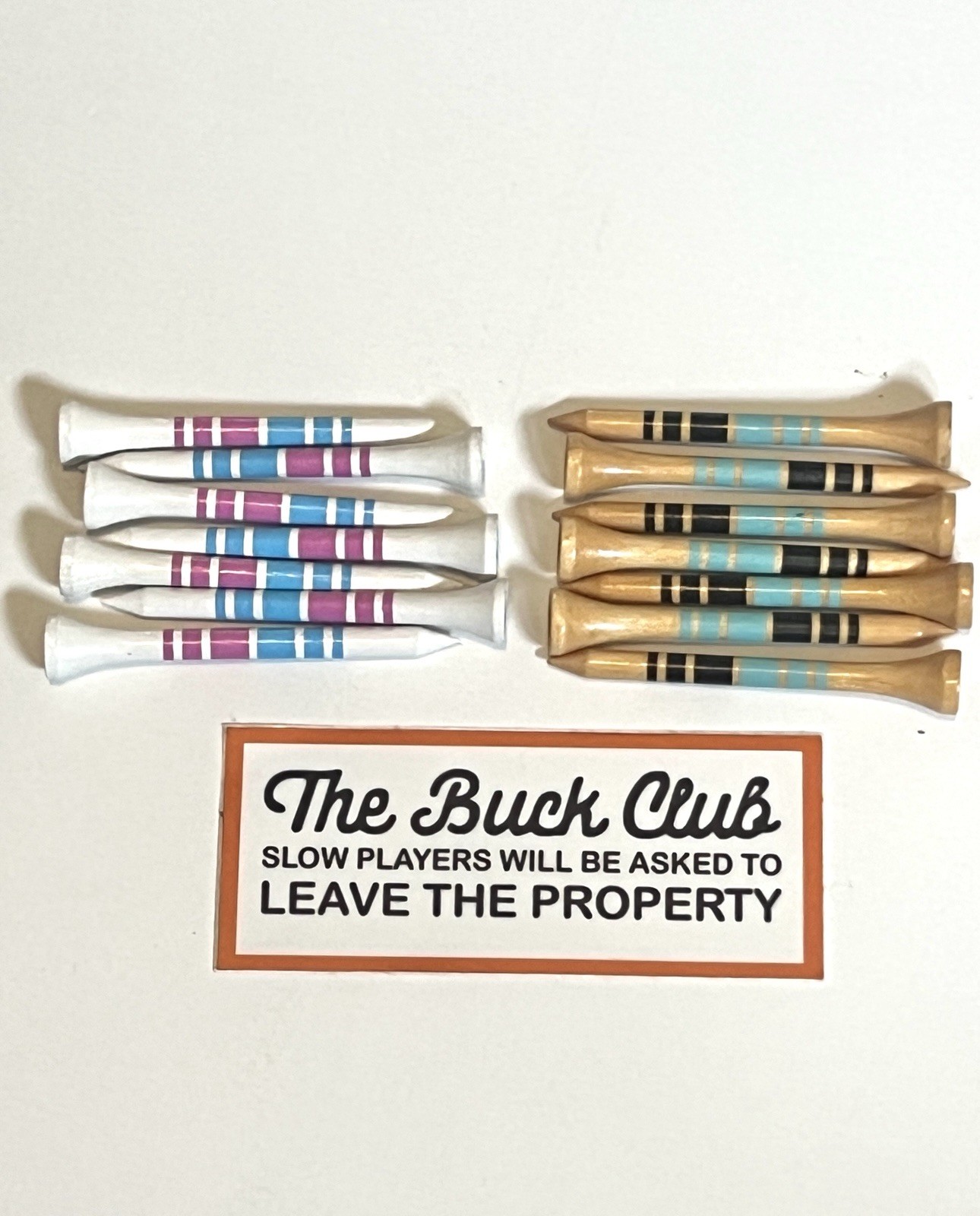 The Buck Club Exclusive Wooden Tees And ‘Slow Play’ Sticker Brand New