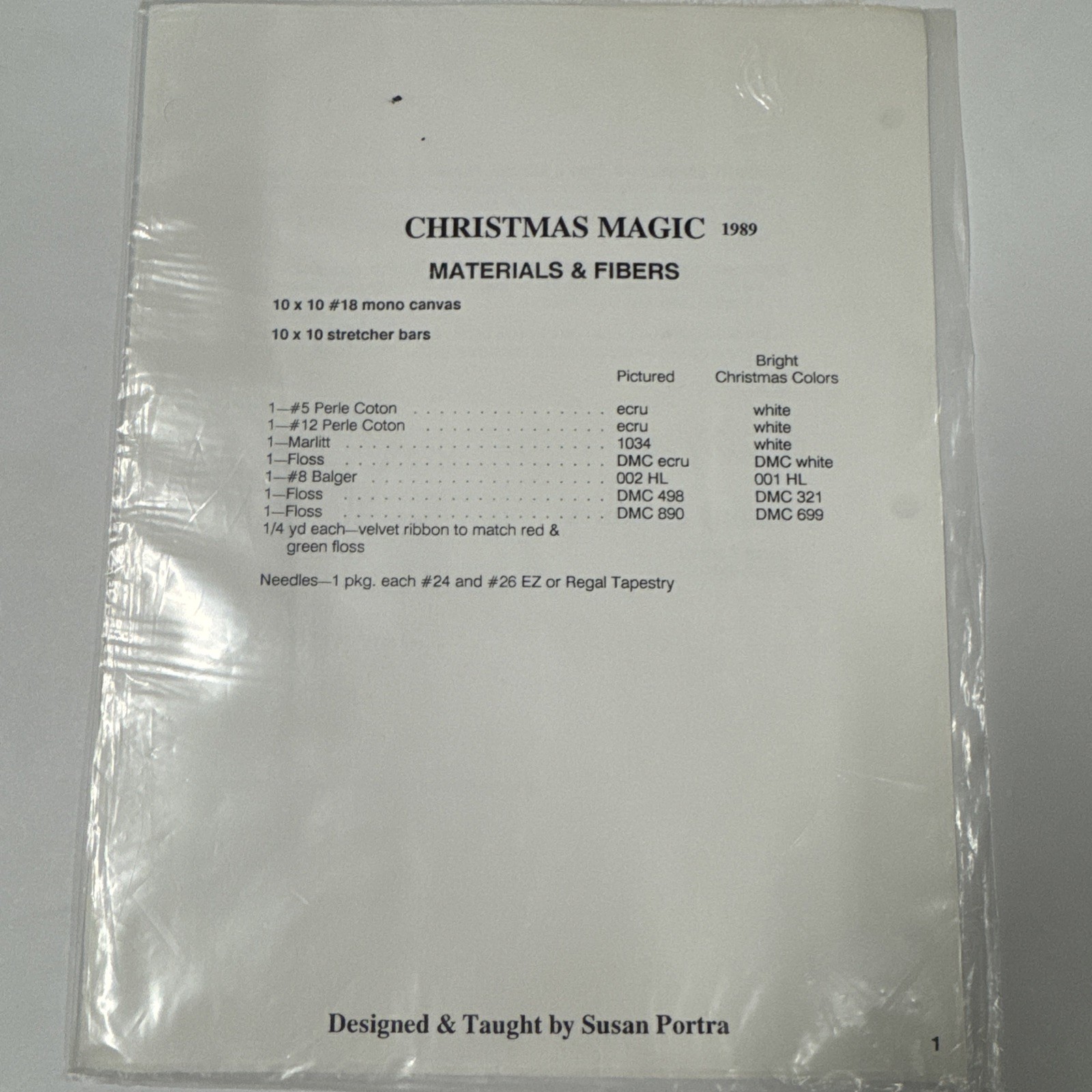 Susan Porta’s Needlework Pattern CHRISTMAS MAGIC 1989-chart Only