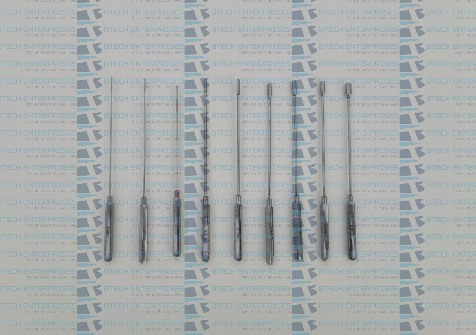 Set of 9 Garrett Microvascular Dilator 1mm to 5mm Surgical Instrument