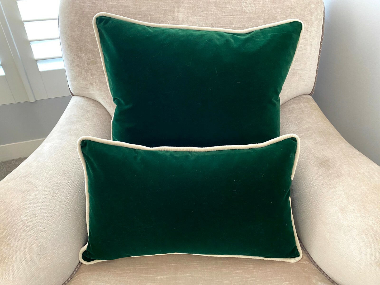 ❇️ NEW Dark Green VELVET Cushion Covers & Stone Velvet Piping OBLONG or SQUARE