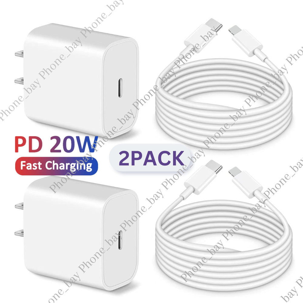 2Pack 20W USB Type C Fast Charger For iPhone 14/13/12/Pro PD Power Adapter Cable