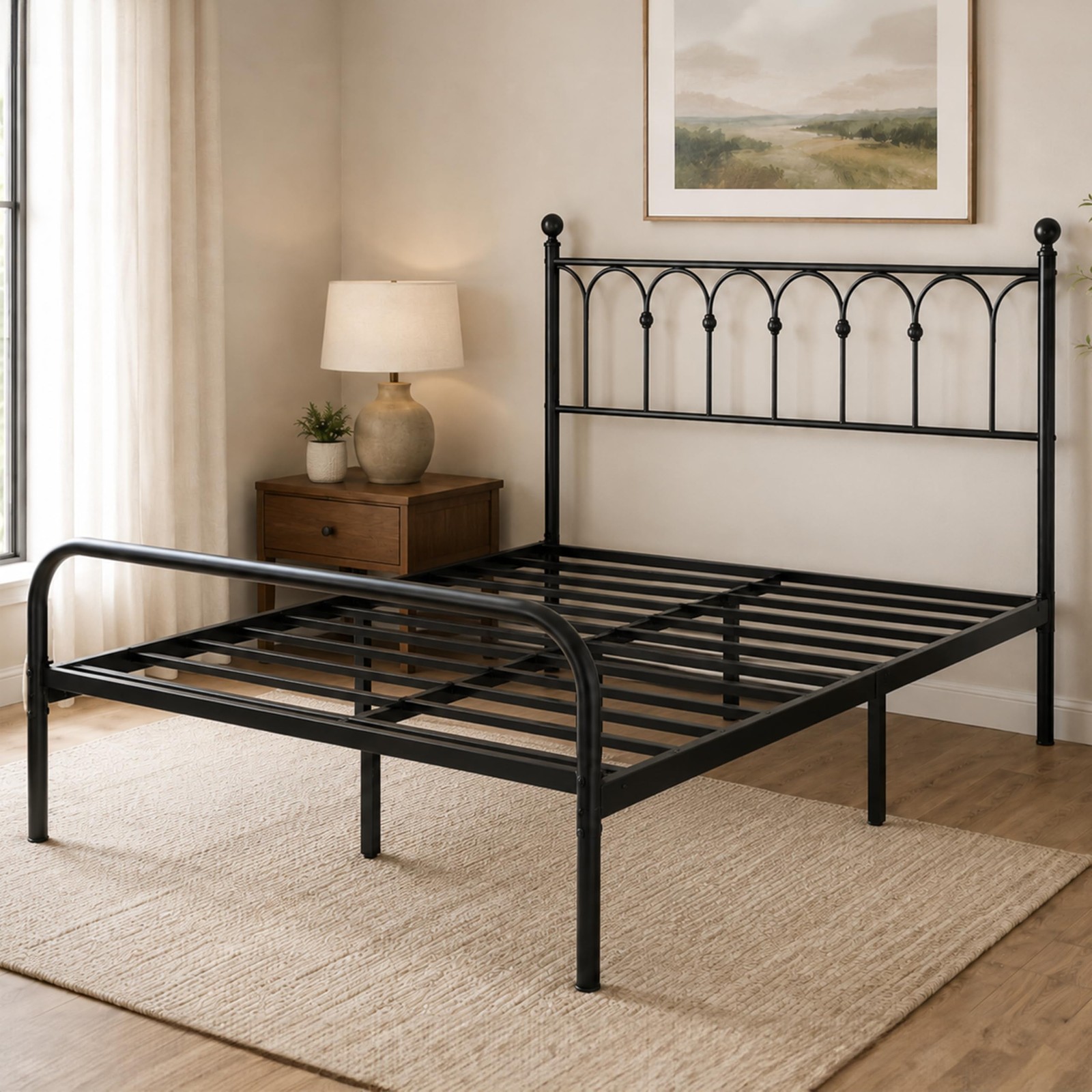Full Size Bed Frame, Metal Platform with 11.9" Under-Bed Storage Black