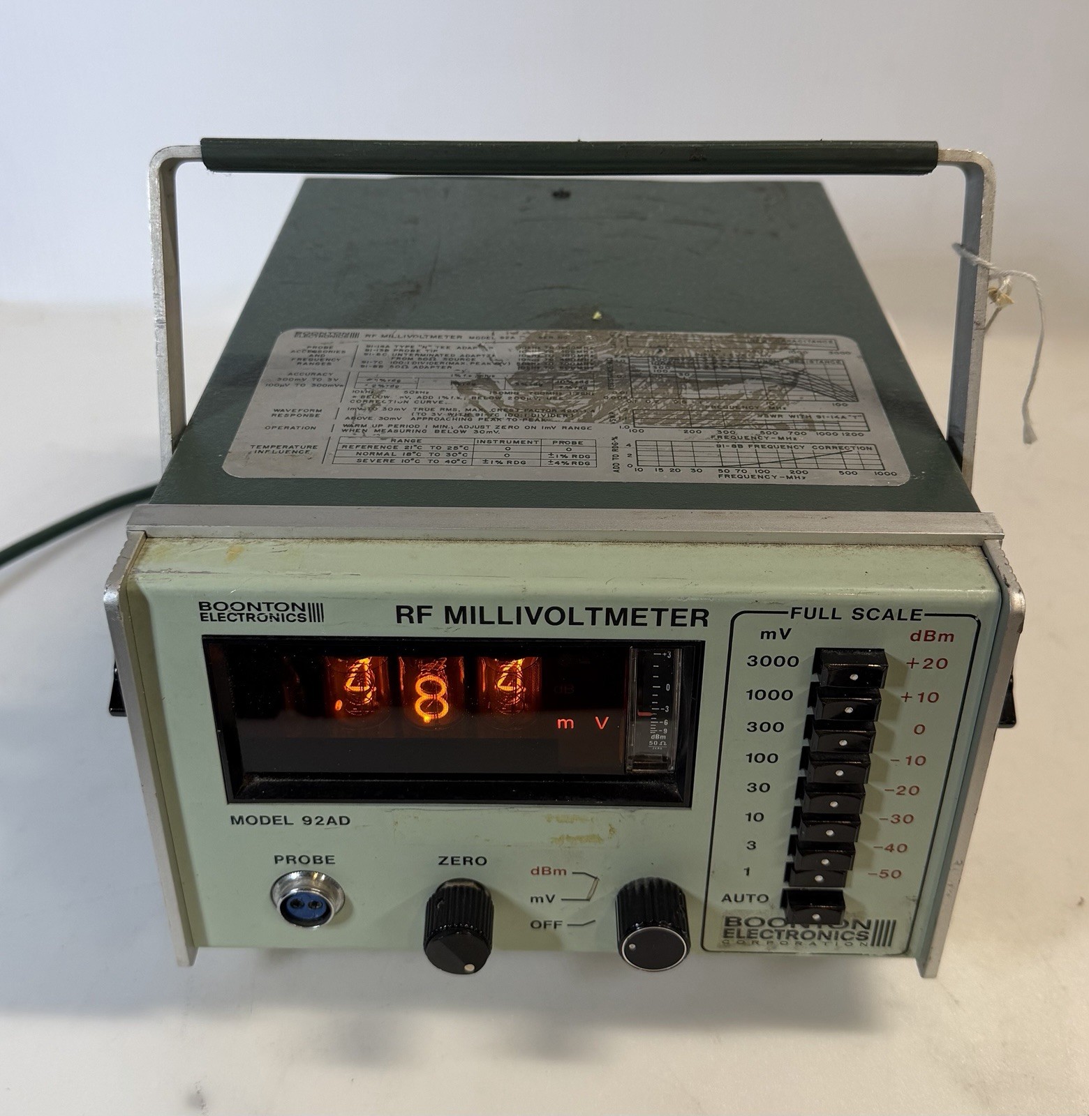 Boonton Electronics 92AD RF Millivoltmeter Digital Bench Meter Powers On