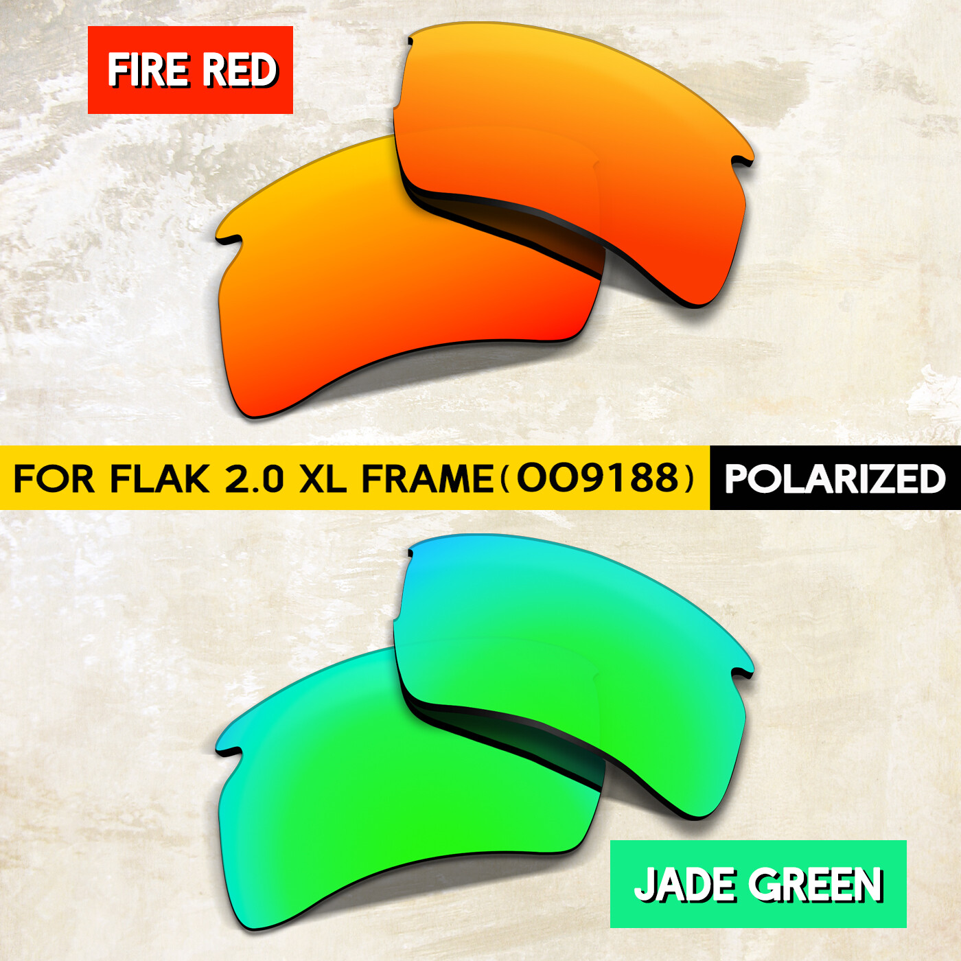Fire Red & Green POLARIZED Lenses for Oakley Flak 2.0 XL OO9188 59mm, 1.5MM