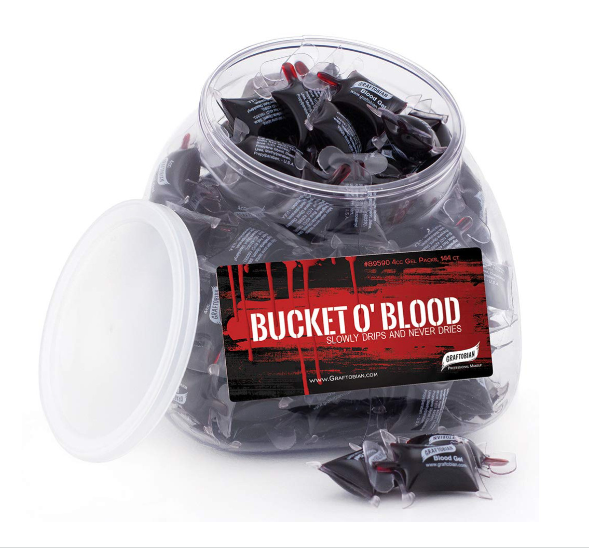 Graftobian Bucket O'Blood Jar, 140 Count 4cc Blood Gel Packs