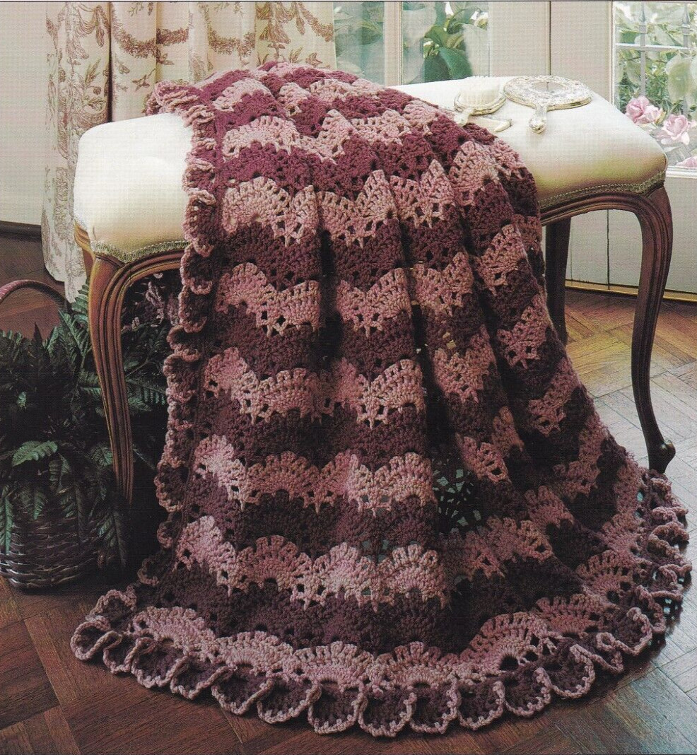 Afghan Crochet Pattern Instructions VICTORIAN SHELLS Scalloped Rows