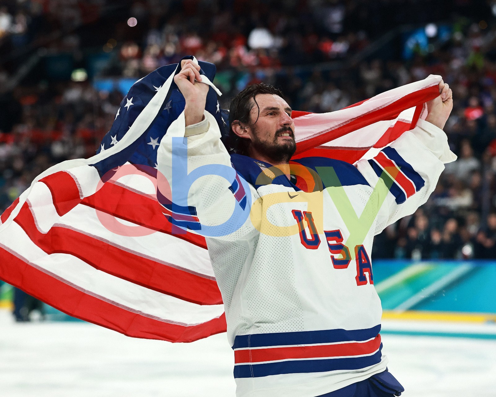 Connor Hellebuyck 2026 Olympics Gold Team USA Flag Winnipeg Jets 8x10 NHL Photo