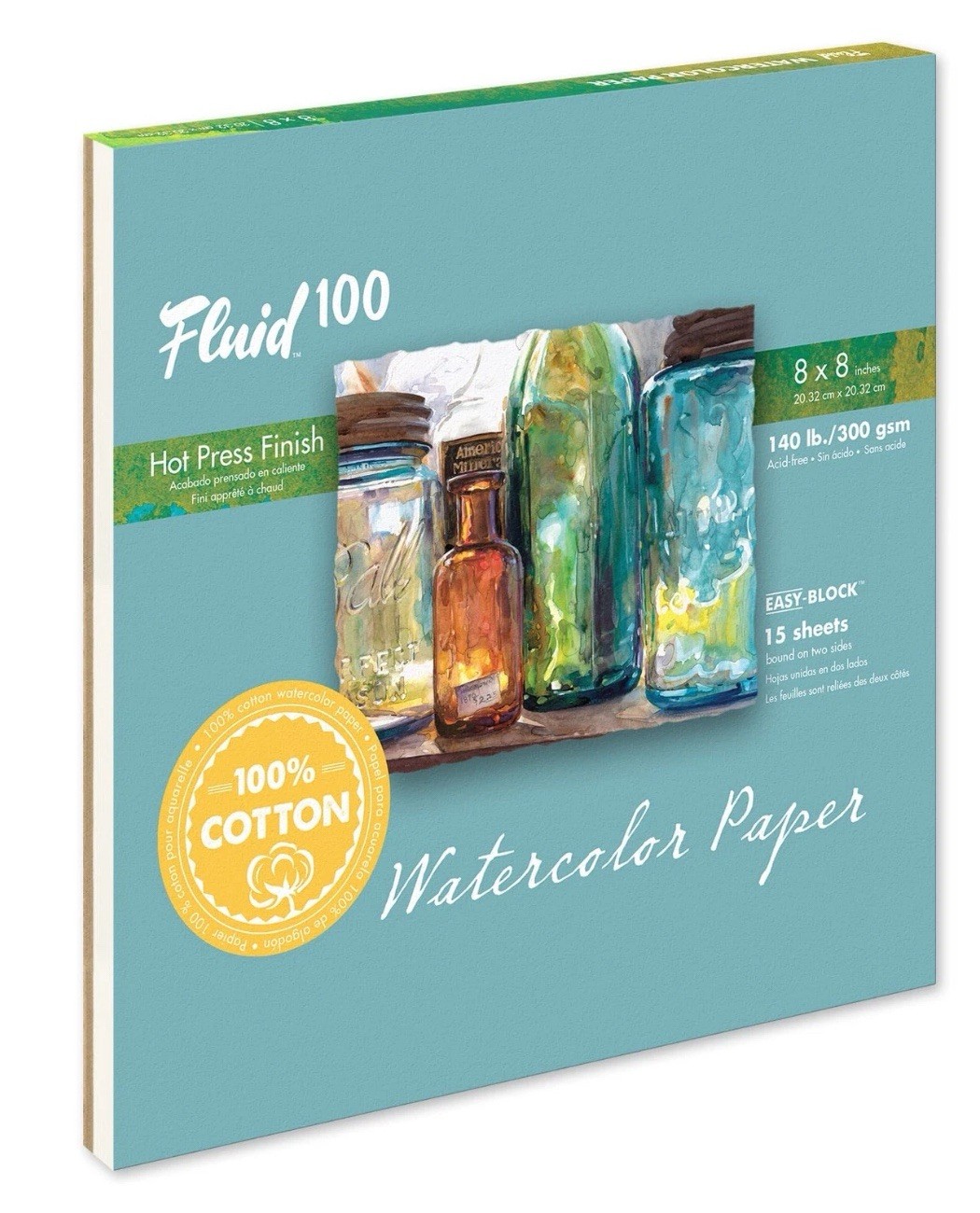 (3 Pack) Fluid 100 Artist Watercolor Block 140 lb 300 100% Cotton Hot Press Pad