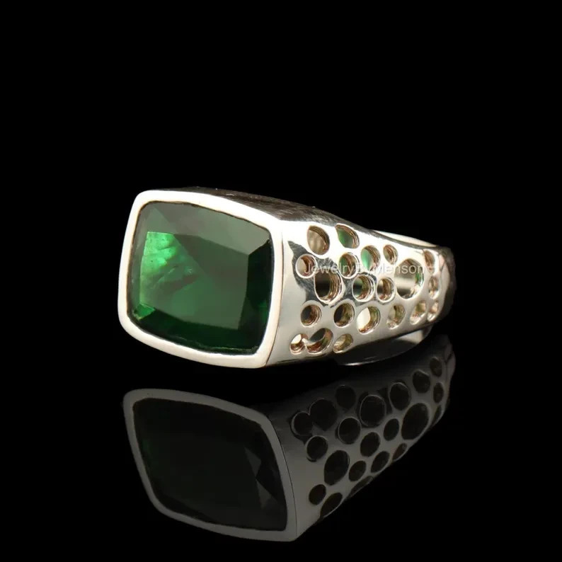 Emerald Gemstone Handmade 925 Sterling Silver Jewlery Birthday Gift For Him