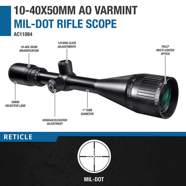 Barska 10-40x 50mm AO Varmint Riflescope For Long Range w/ Mil-dot AC11084