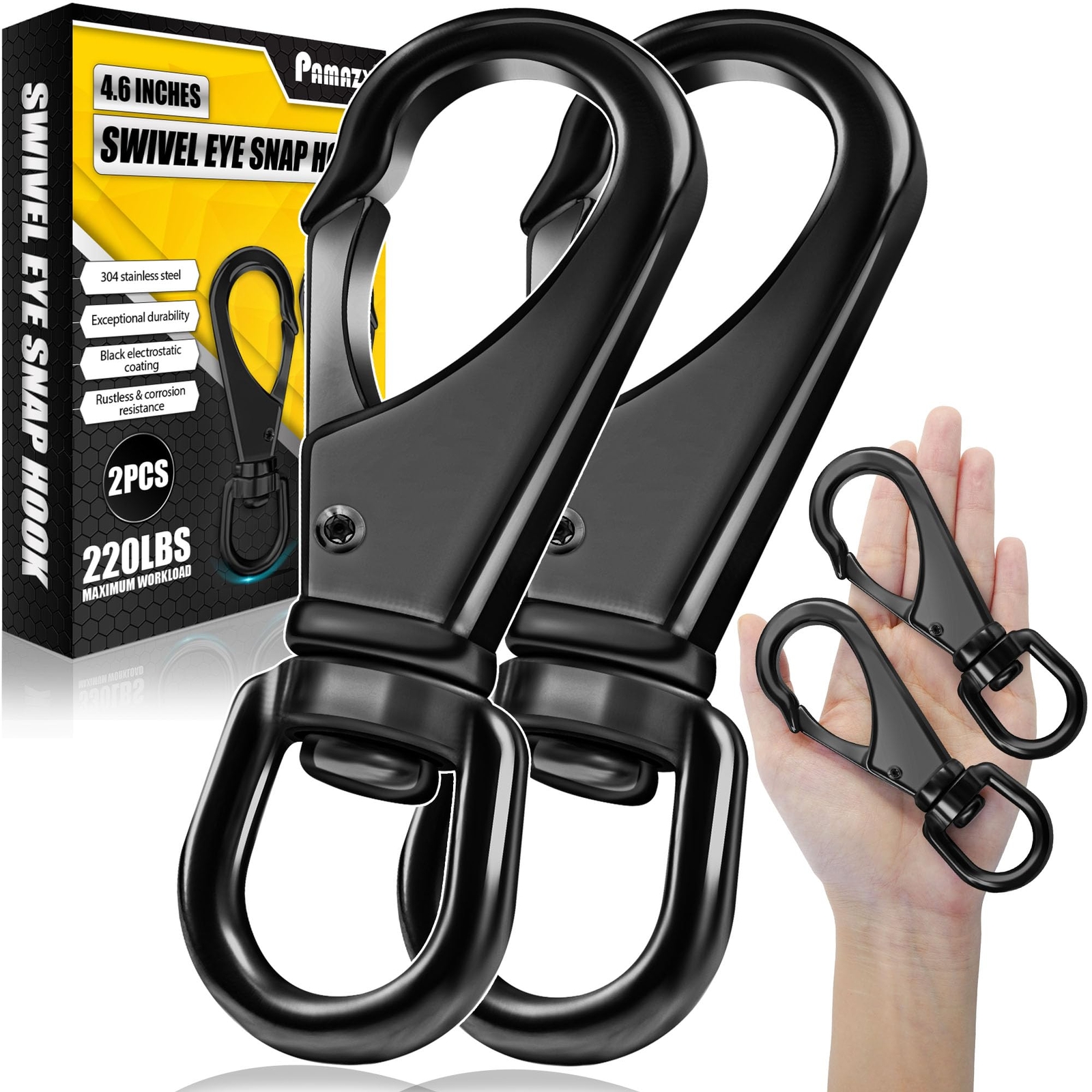 Extra Sturdy 2Pcs 4.6” Stainless Steel Swivel Eye Snaps 220 LBS Capacity Heav...