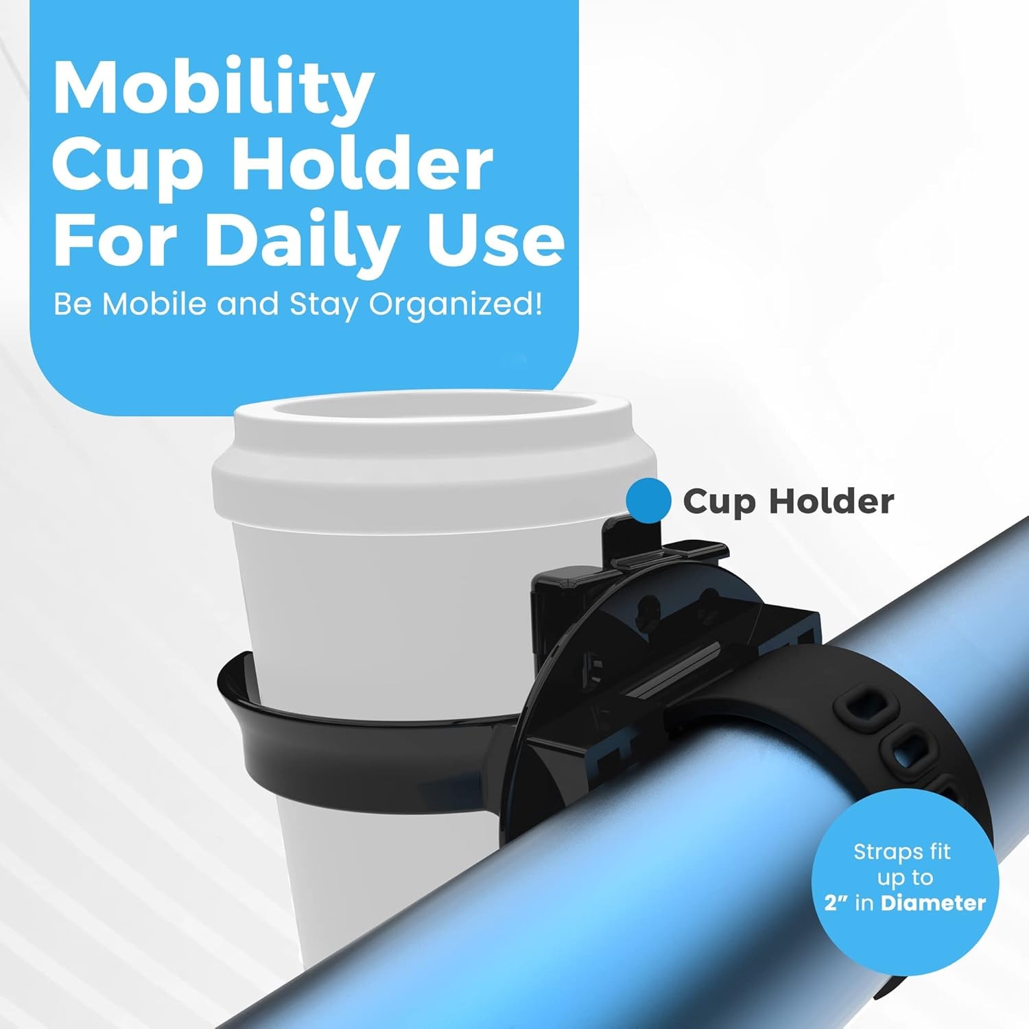 Mobility Cup Holder For Adults - Portable Drink for Single Pack, Black