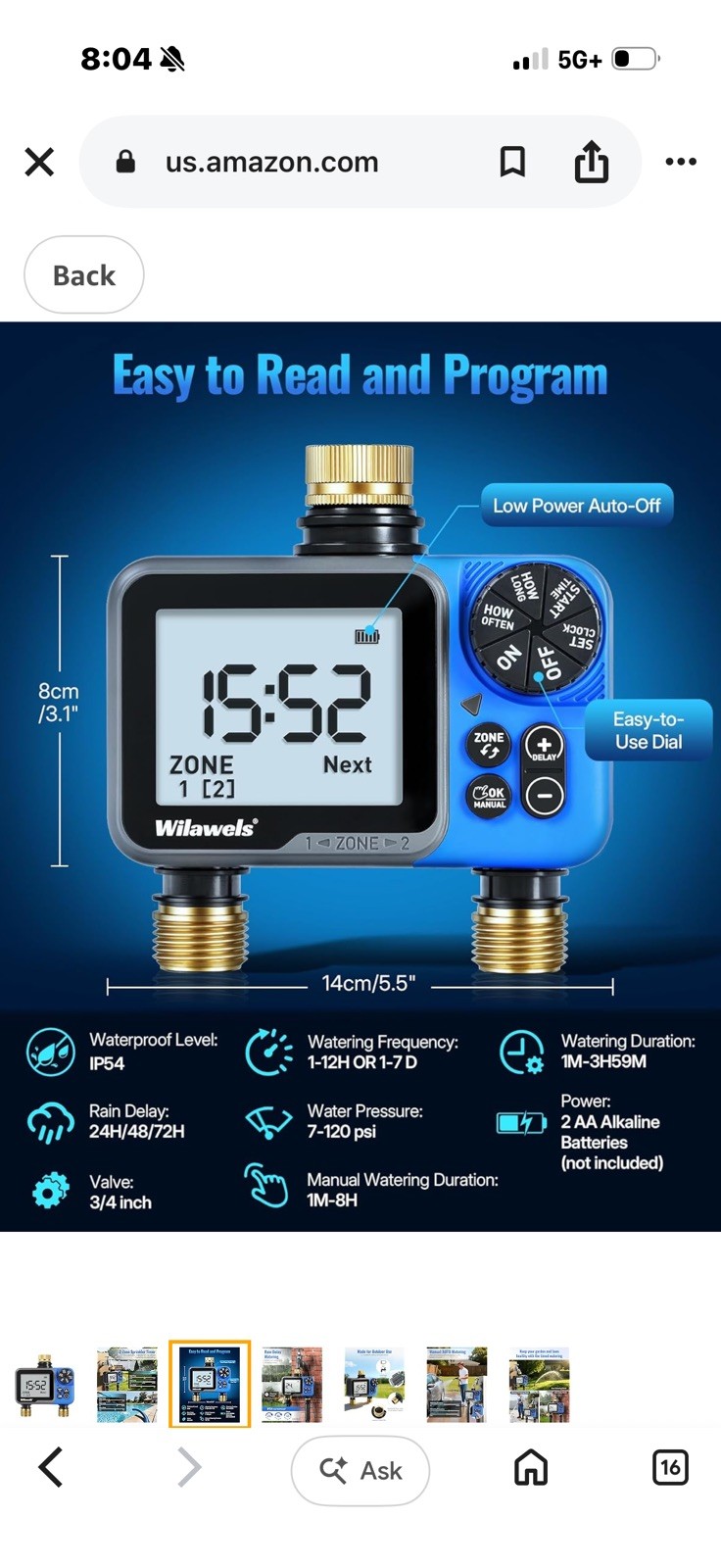 2 Zone Sprinkler Timer Brass Programmable Garden Hose Water Timer IP55