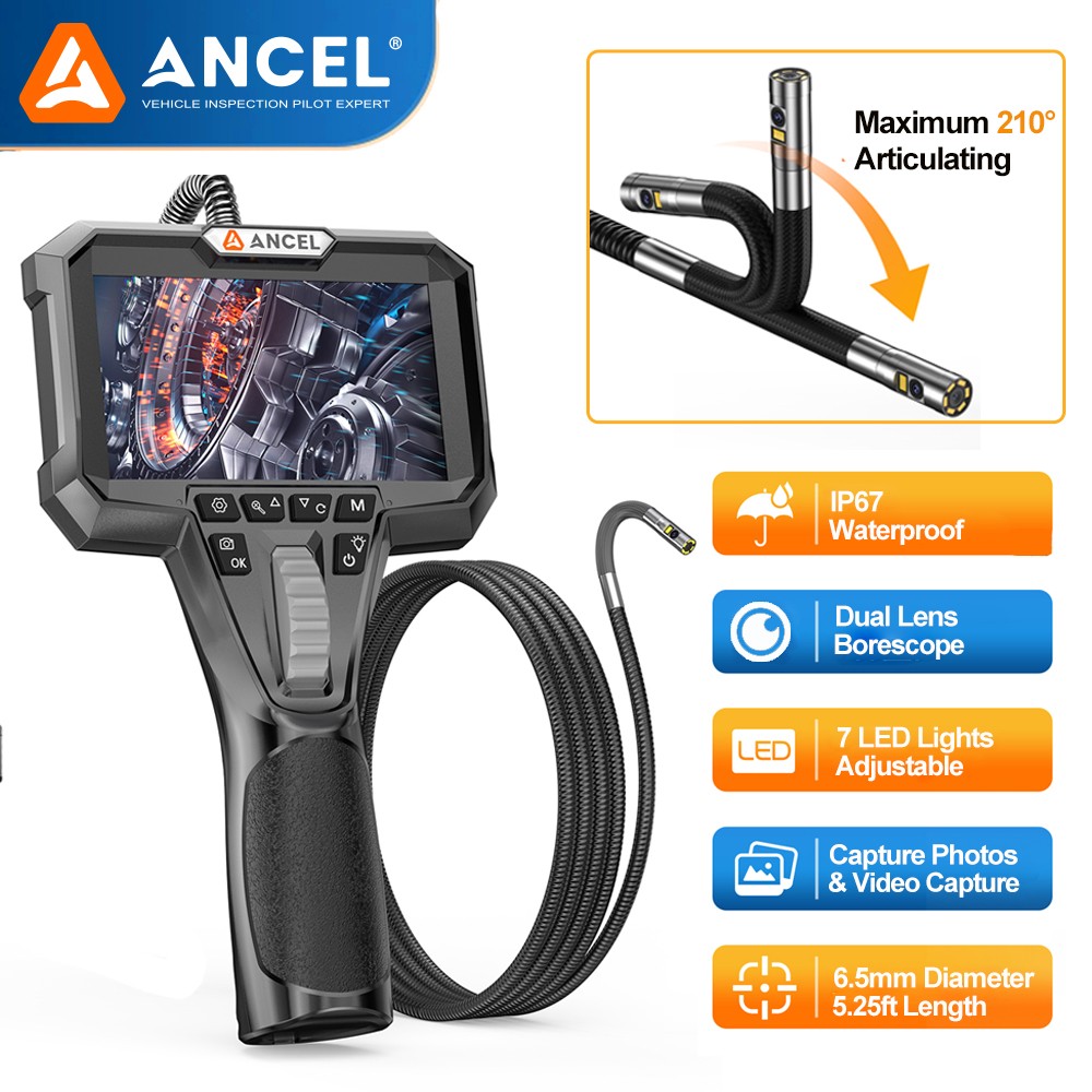 ANCEL AN302 With 7 LED Lights Dual Camera Endoscope Articulating Borescope