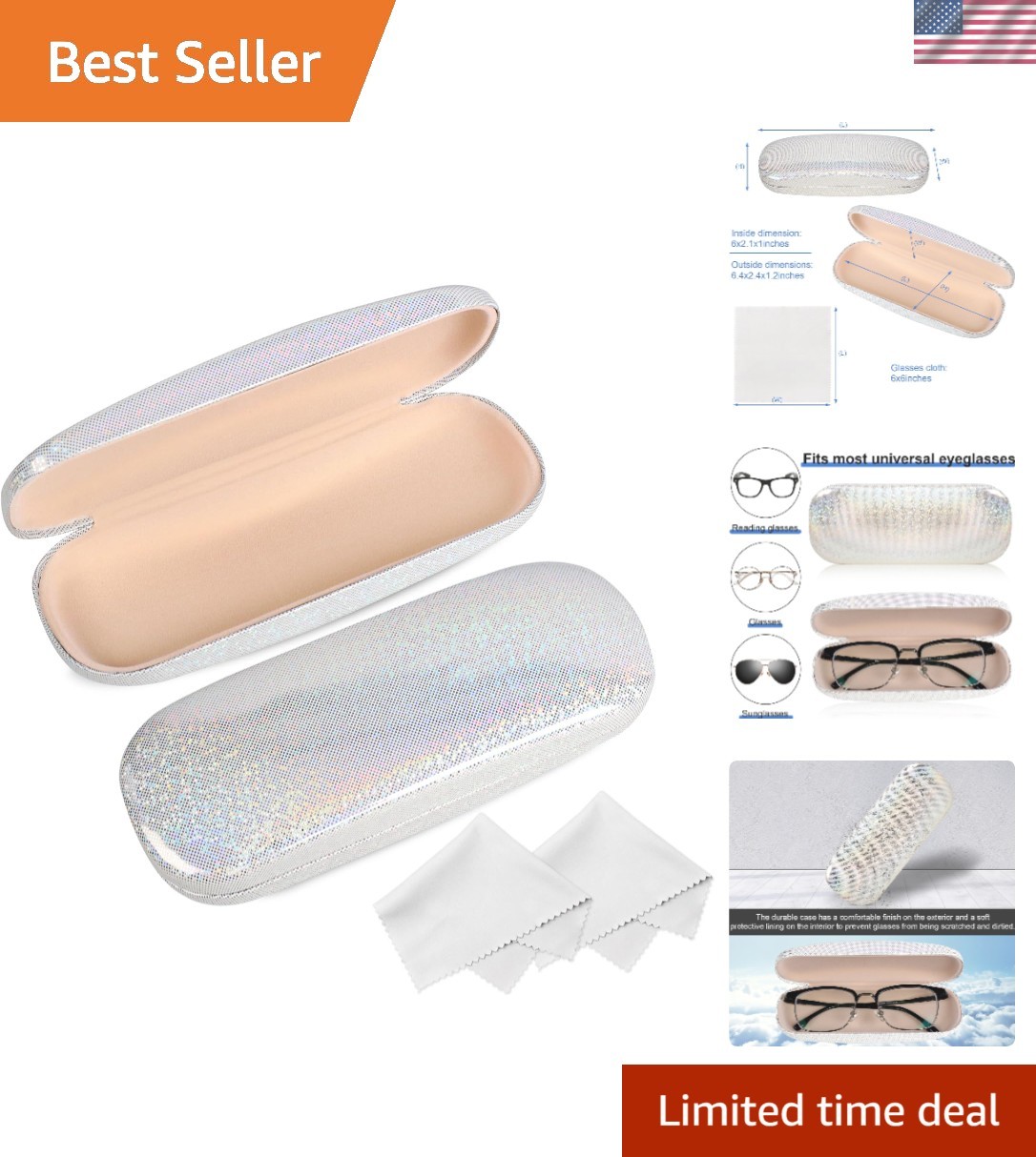 Compact Hard Shell Eyeglass Case Duo with Cleaning Cloths – Stylish & Protective