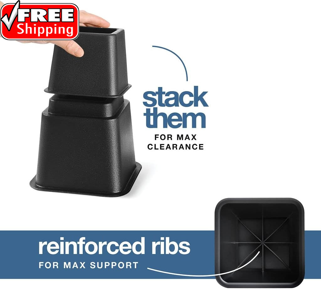 Adjustable Bed Risers - Elevation in 3, 5 or 8 Inch - Heavy Duty Stackable Furni