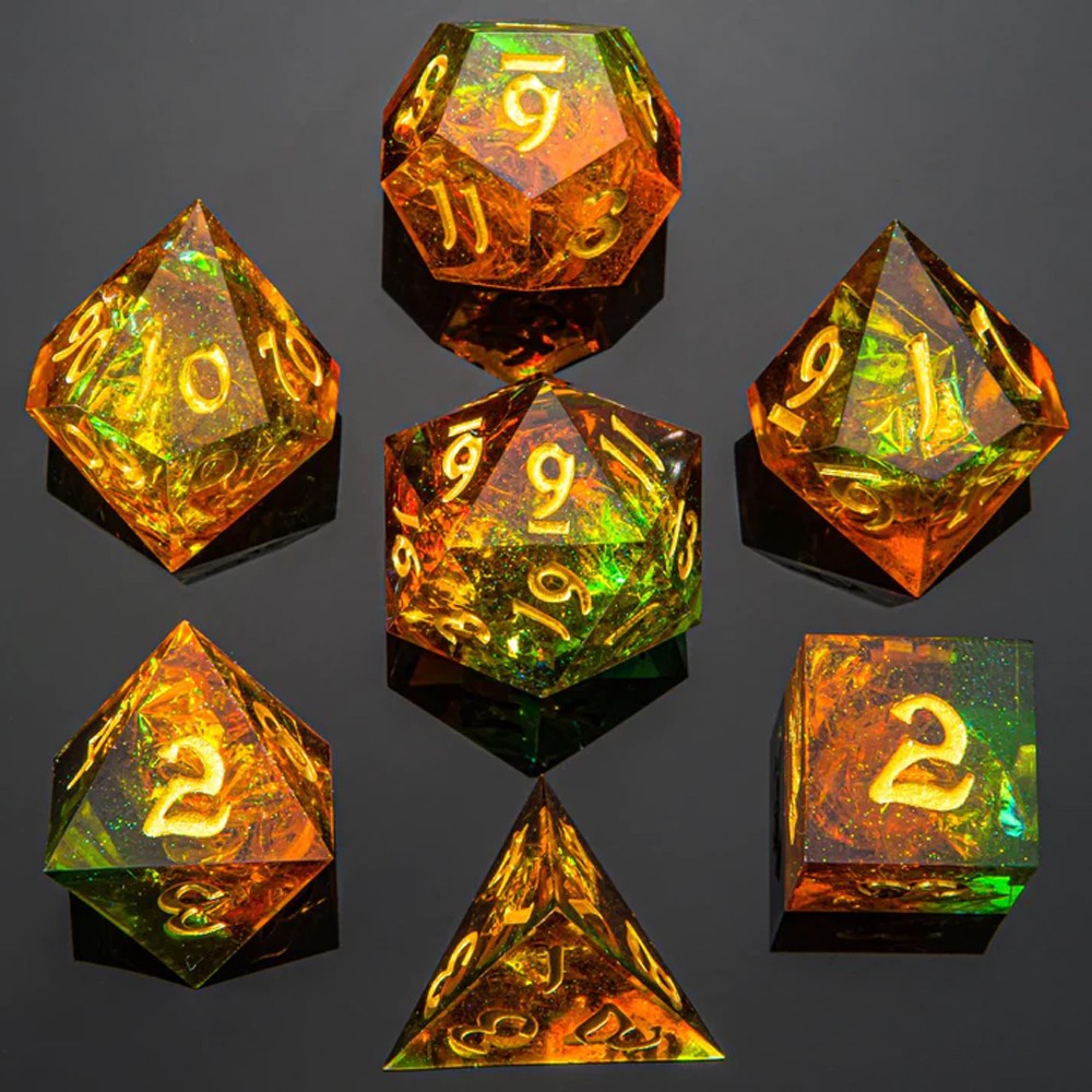 7-Set Captured Magic: Hand Sanded Sharp Edge Resin: Orange & Green
