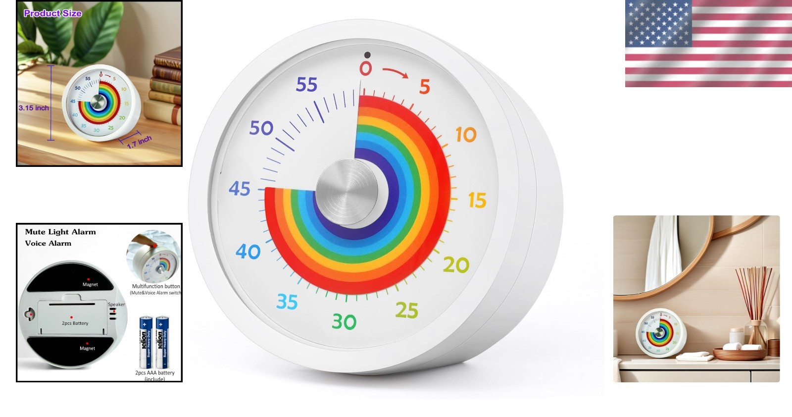 Rainbow Visual Timer with Silent Function - Perfect for Kitchen & Classroom Use